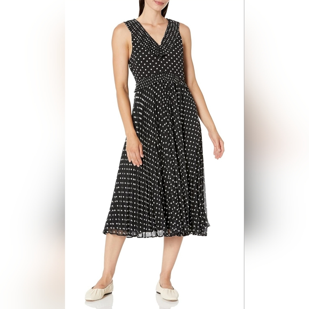 EUC BCBGeneration Black and White Polka Dot Midi Dress